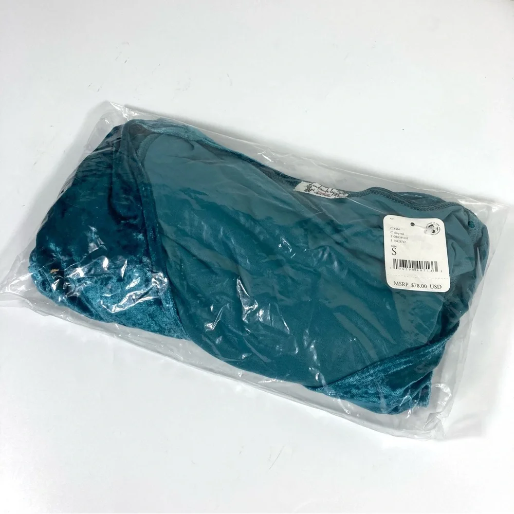 Free People Top Free People Don't You Wish Velvet Bodysuit S Deep Teal - Picture 10 of 14